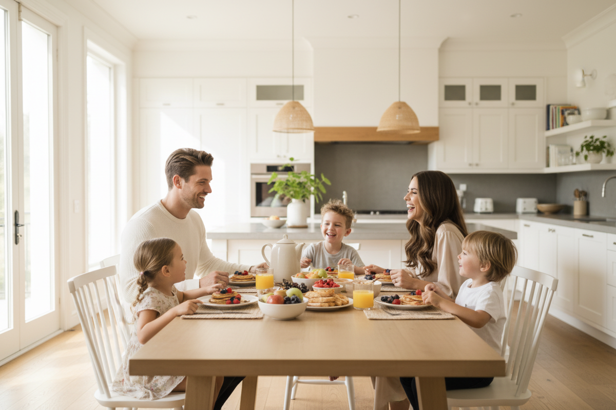 Familie beim Frühstück