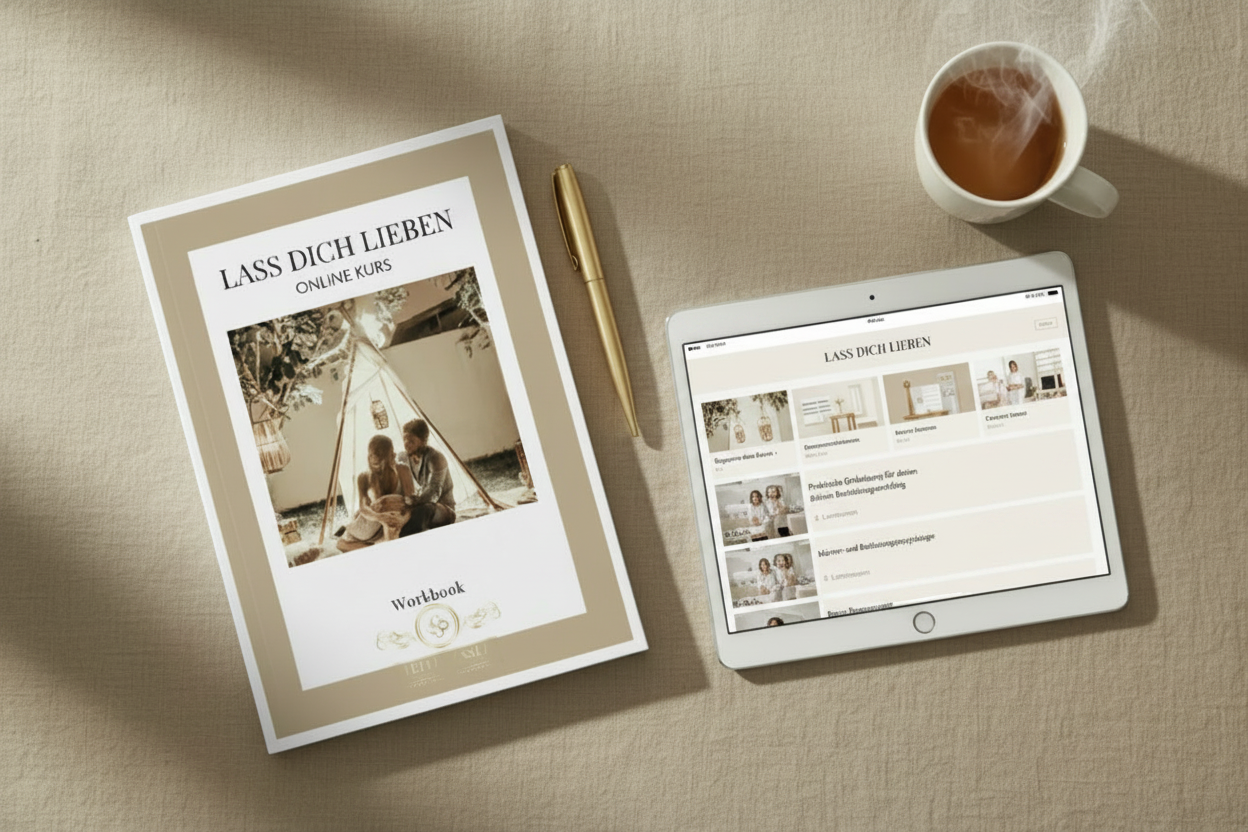 Flat Lay mit Kursansicht im Tablet